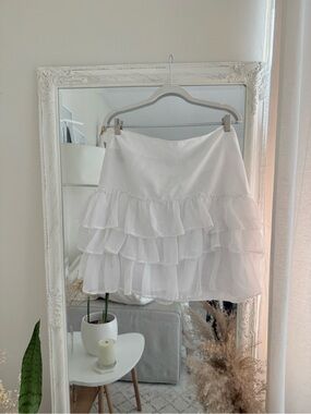 White Layered Ruffle Mini Skirt